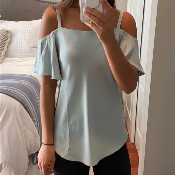 Ann Taylor loft light blue green off shoulder blouse work shirt top XS - Picture 5 of 6
